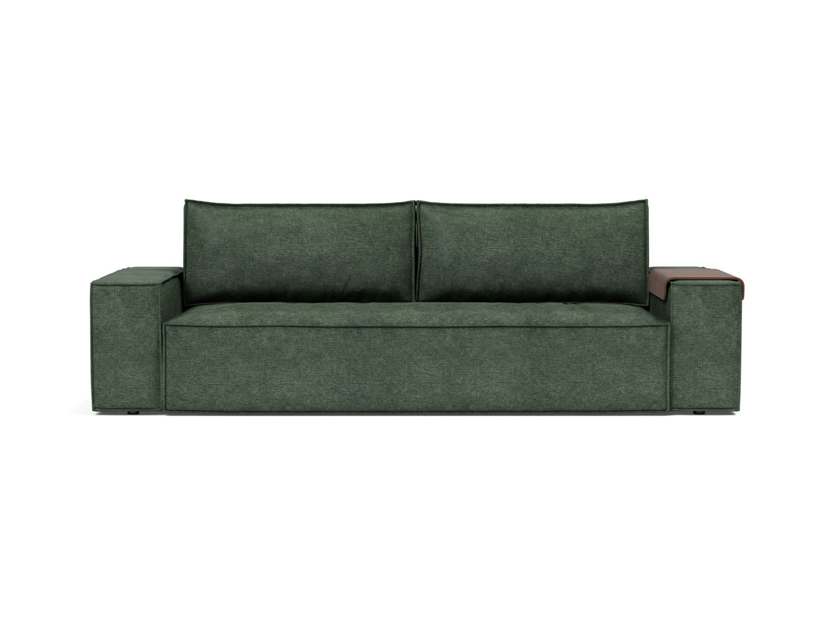 Innovation Living Newilla Full Sofa Bed with Wide Arms in Avella Pine Green (281), front view