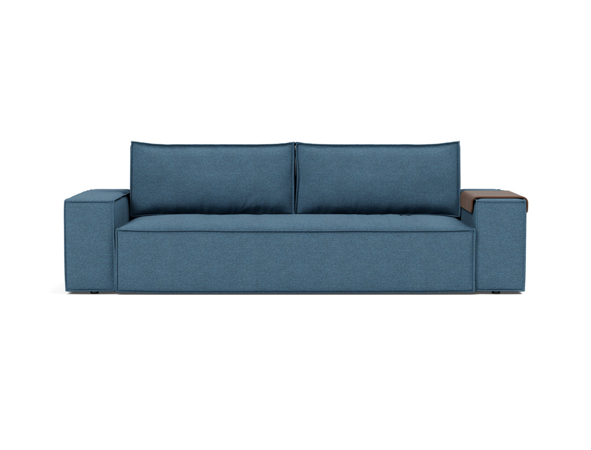 Innovation Living Newilla Full Sofa Bed with Wide Arms in Weda Blue (302), front view