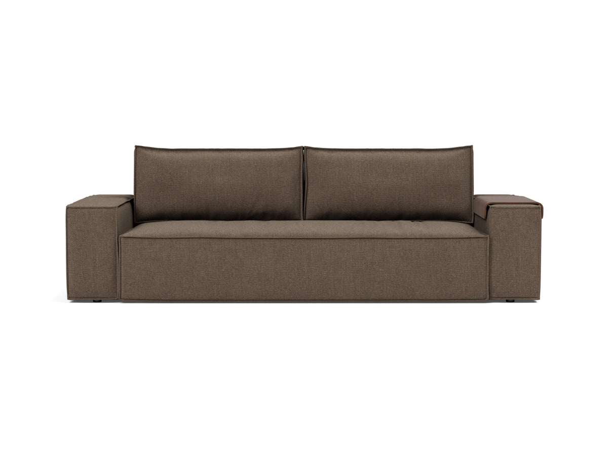 Innovation Living Newilla Full Sofa Bed with Wide Arms in Esina Cedar Brown (411), front view