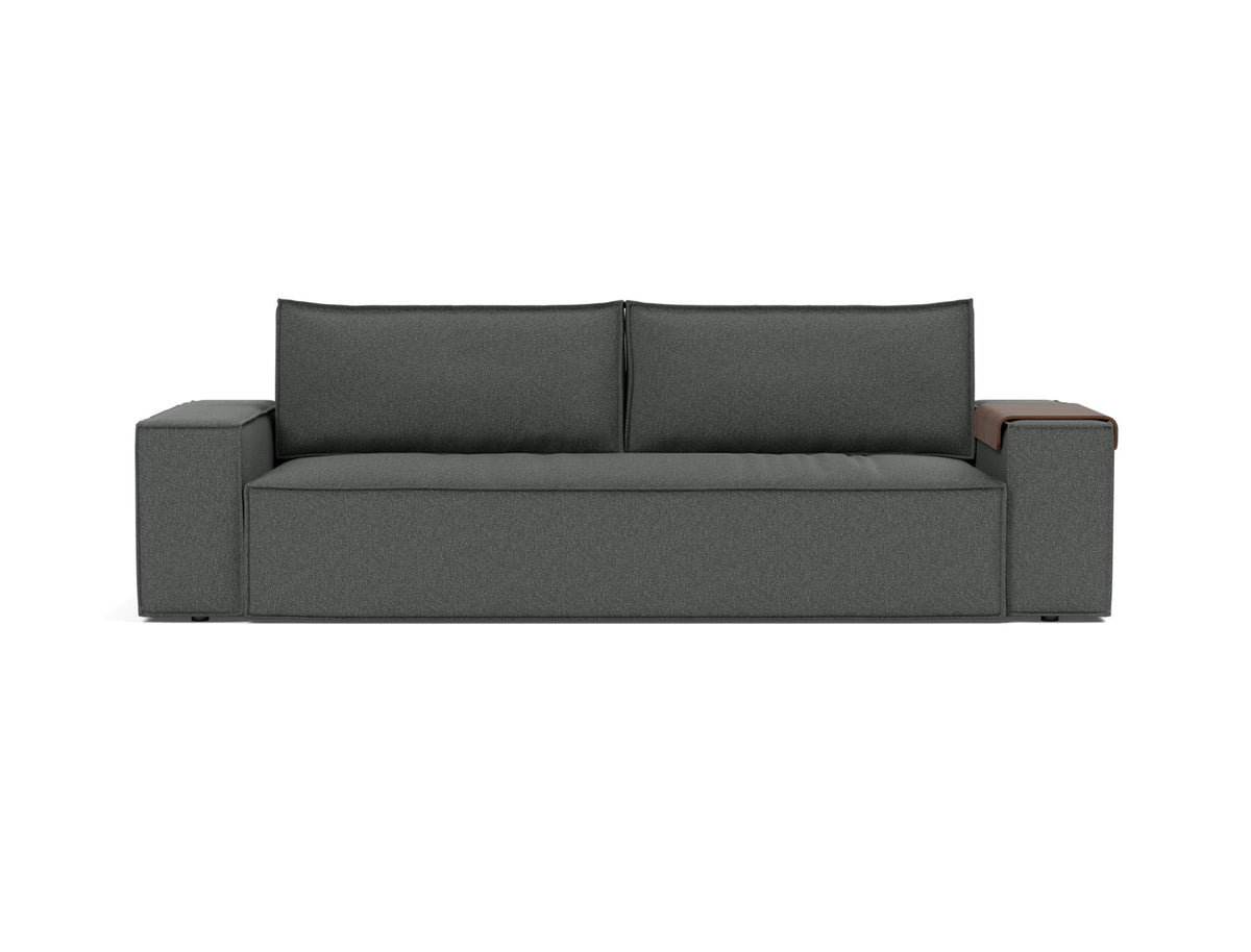 Innovation Living Newilla Full Sofa Bed with Wide Arms in Bouclé Charcoal (529), front view