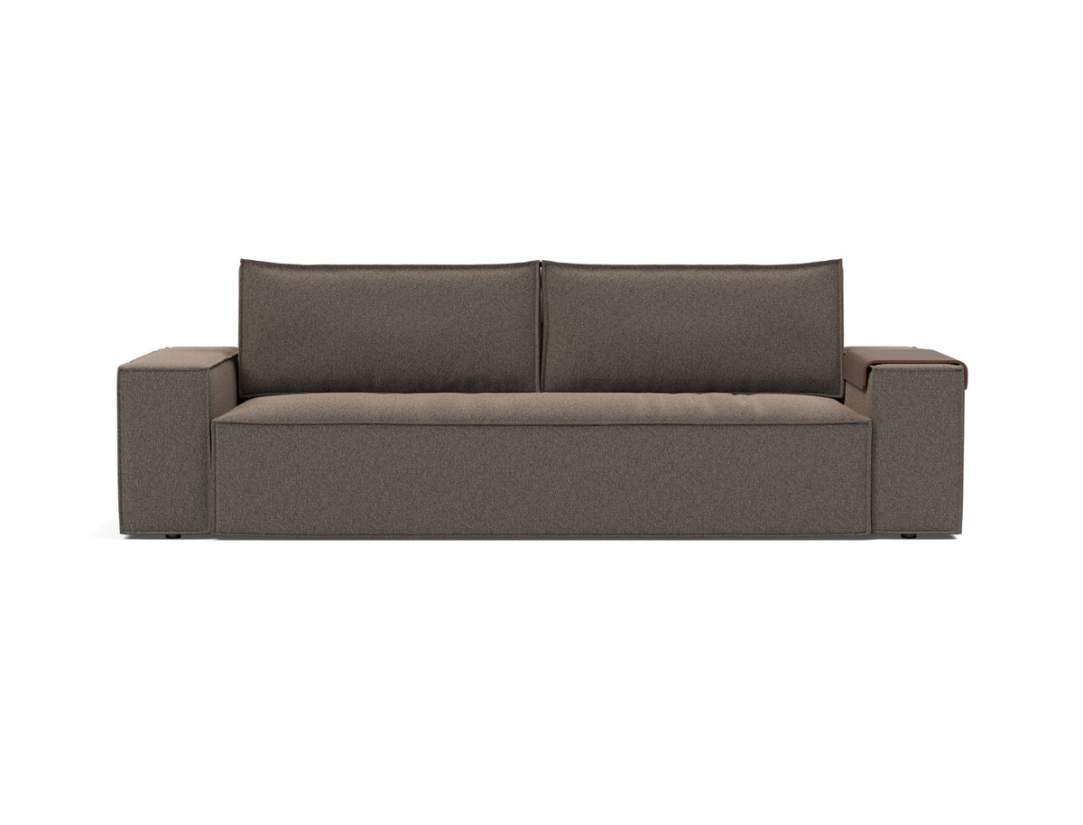 Innovation Living Newilla Full Sofa Bed with Wide Arms in Bouclé Taupe (530), front view