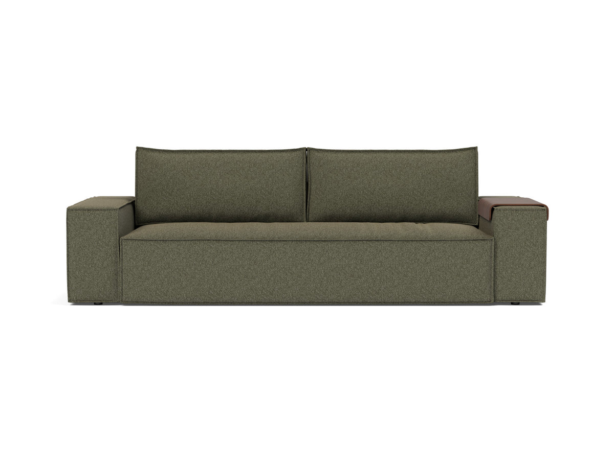 Innovation Living Newilla Full Sofa Bed with Wide Arms in Bouclé Forest Green (535), front view
