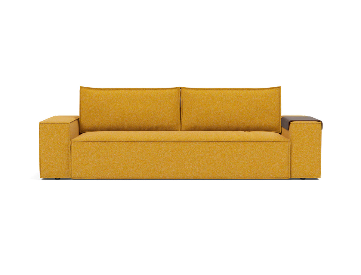 Innovation Living Newilla Full Sofa Bed with Wide Arms in Bouclé Ochre (536), front view