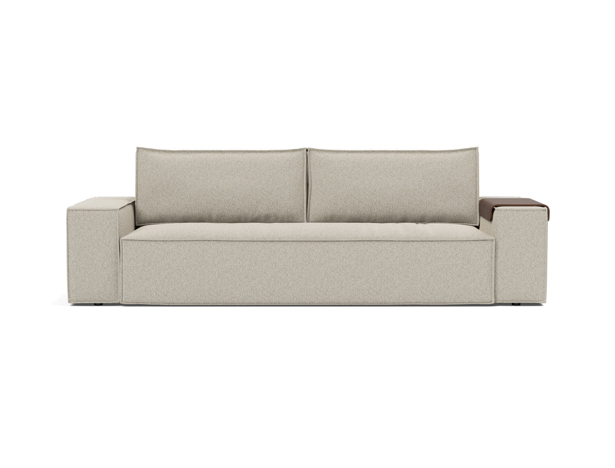 Innovation Living Newilla Full Sofa Bed with Wide Arms in Bouclé Beige (539), front view