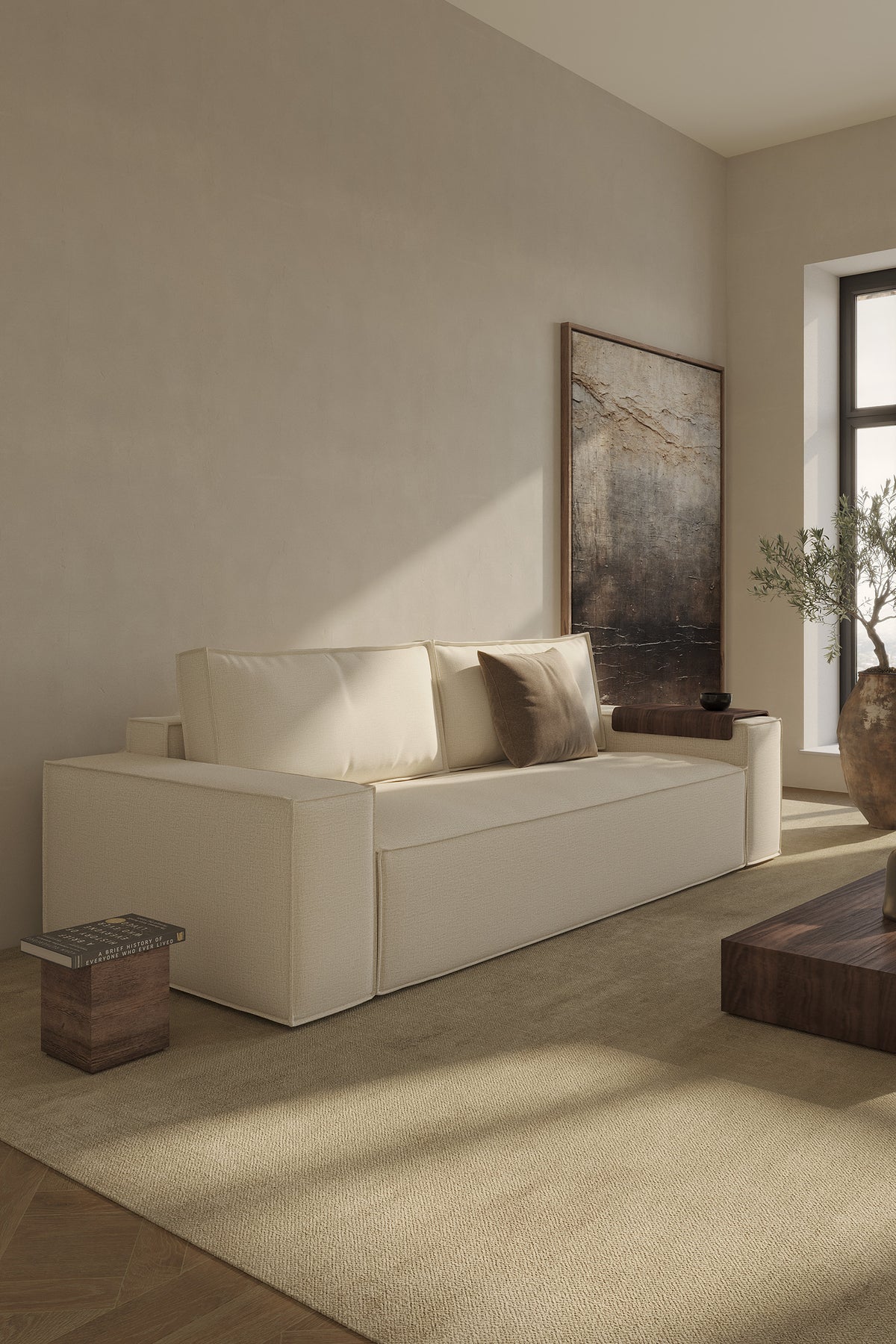 Innovation Living Newilla Full Sofa Bed with Wide Arms in a furnished room, Adario Basmati fabric – view 13