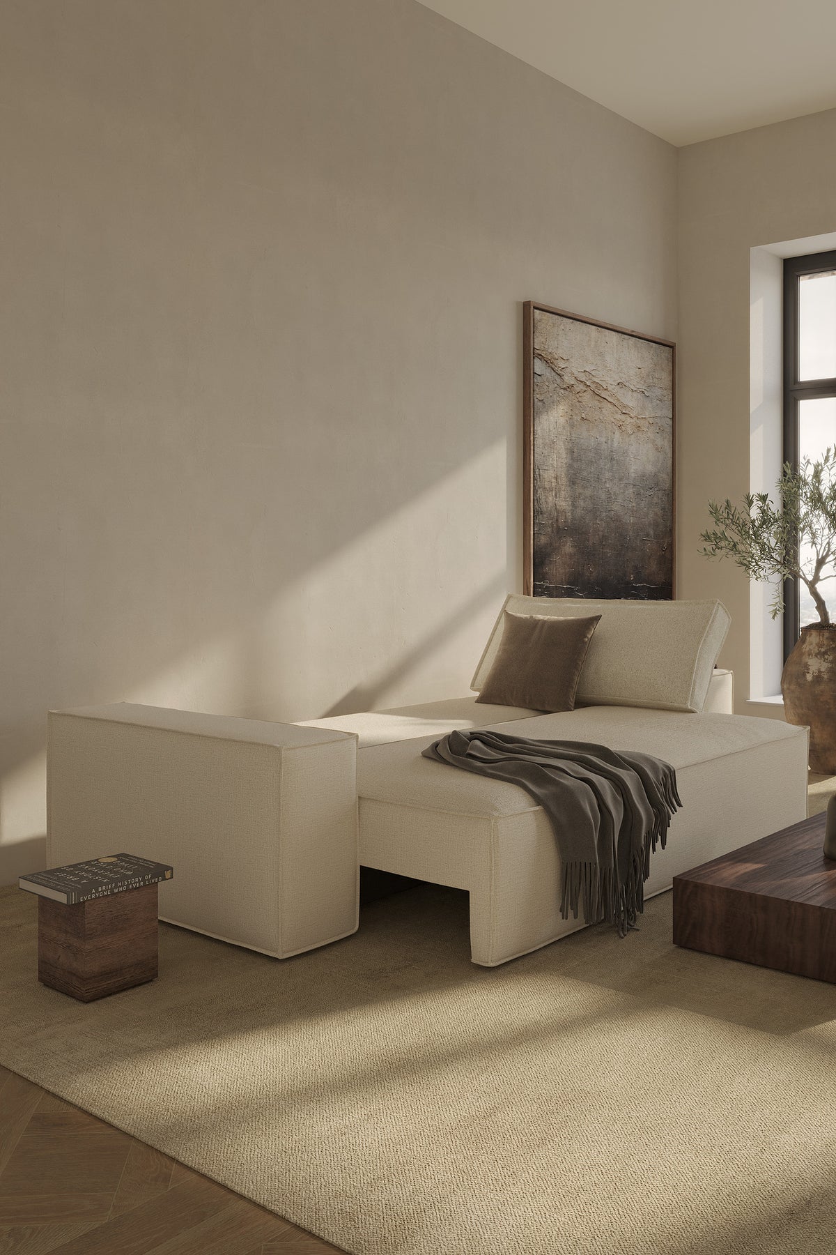 Innovation Living Newilla Full Sofa Bed with Wide Arms in a furnished room, Adario Basmati fabric – view 15