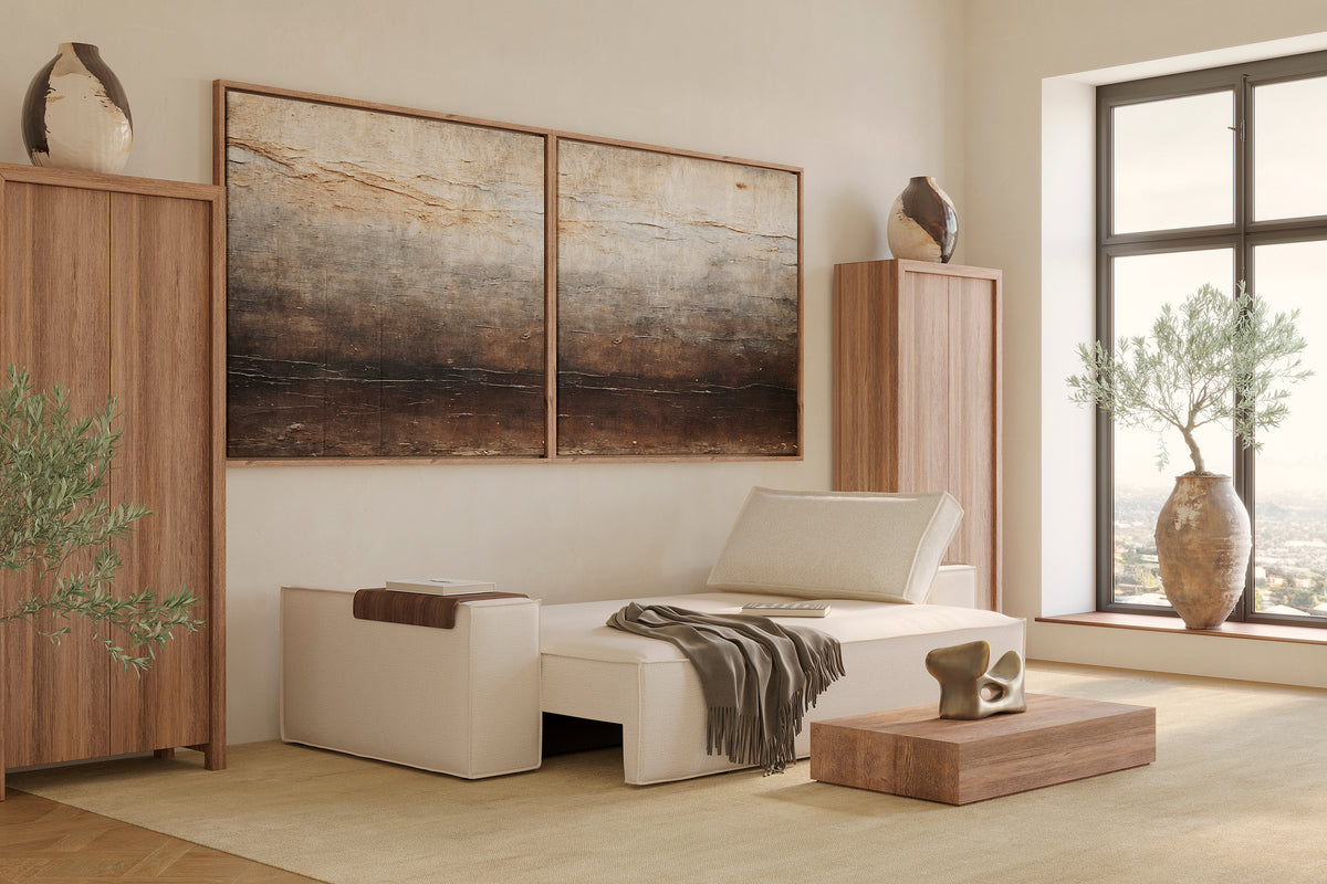 Innovation Living Newilla Full Sofa Bed with Wide Arms in a furnished room, Adario Basmati fabric – view 3