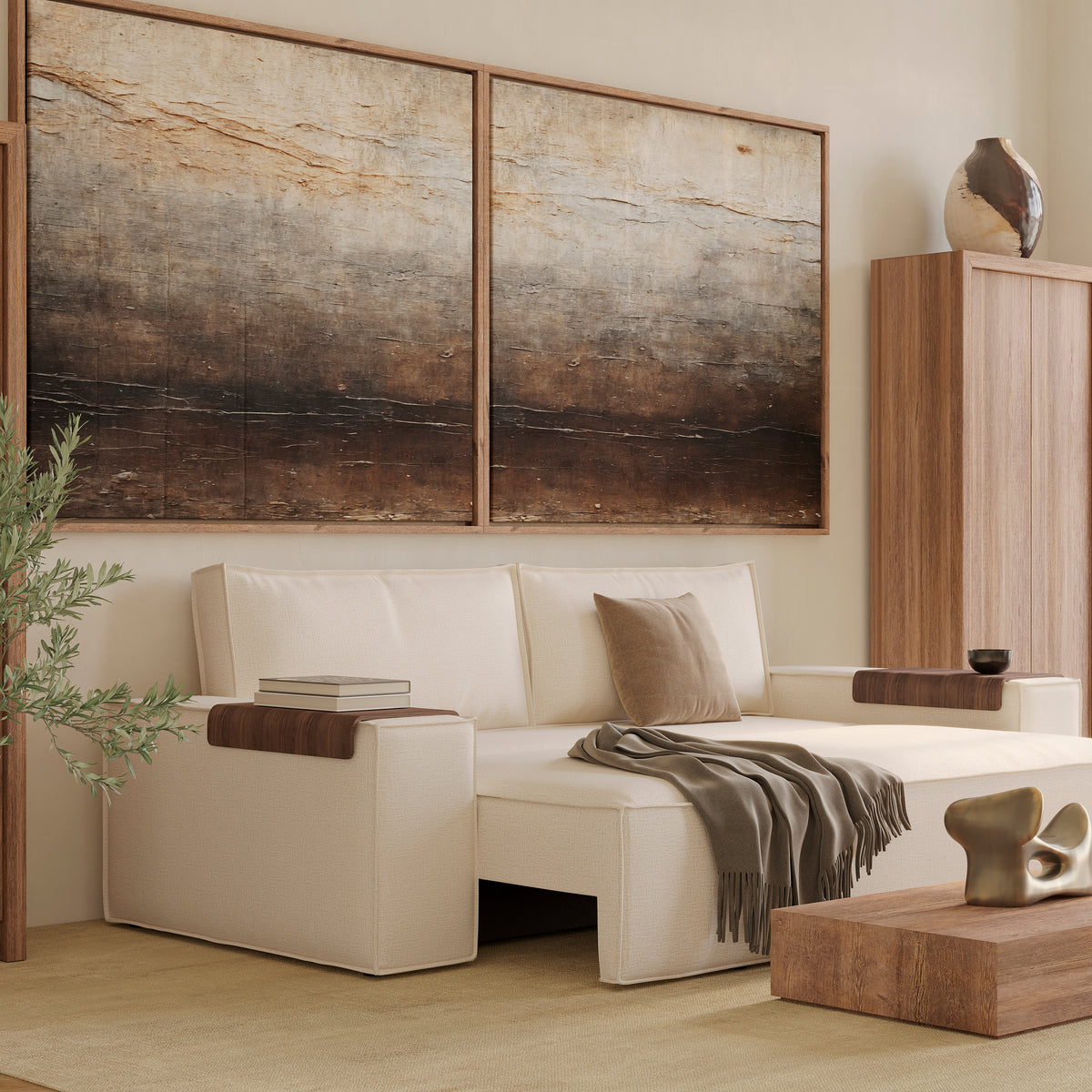 Innovation Living Newilla Full Sofa Bed with Wide Arms in a furnished room, Adario Basmati fabric – view 4