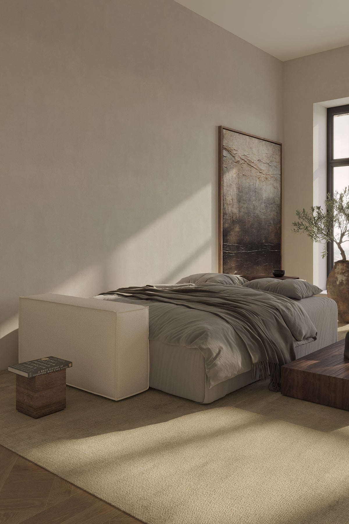 Innovation Living Newilla Full Sofa Bed with Wide Arms in a furnished room, Adario Basmati fabric – view 6