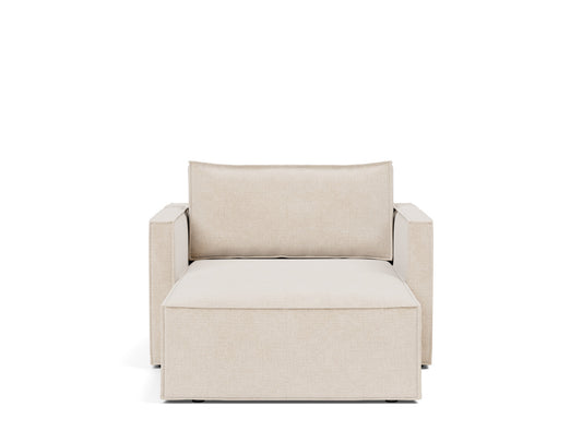 Innovation Living Newilla Lounger Chair with Chaise with Slim Arms in Adario Basmati (255), front view