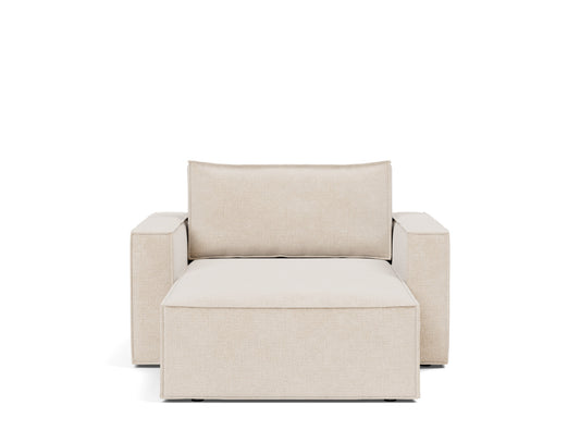 Innovation Living Newilla Lounger Chair with Chaise with Standard Arms in Adario Basmati (255), front view