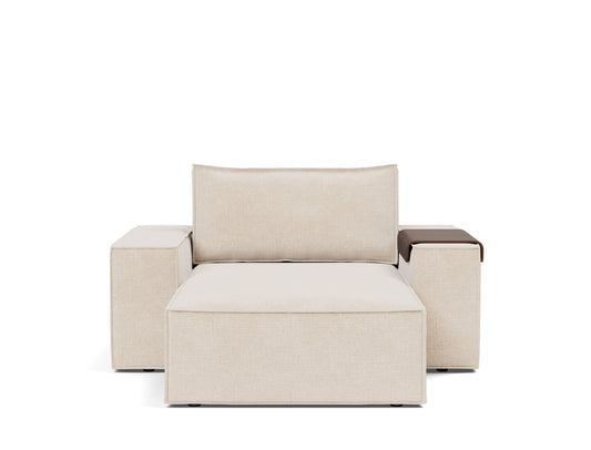 Innovation Living Newilla Lounger Chair with Chaise with Wide Arms in Adario Basmati (255), front view