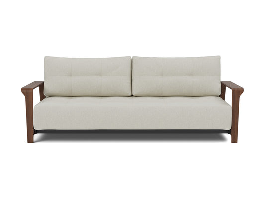 Innovation Living Ran D.E.L. Queen Sofa Bed with Walnut Arms in Mixed Dance Natural (527), front view