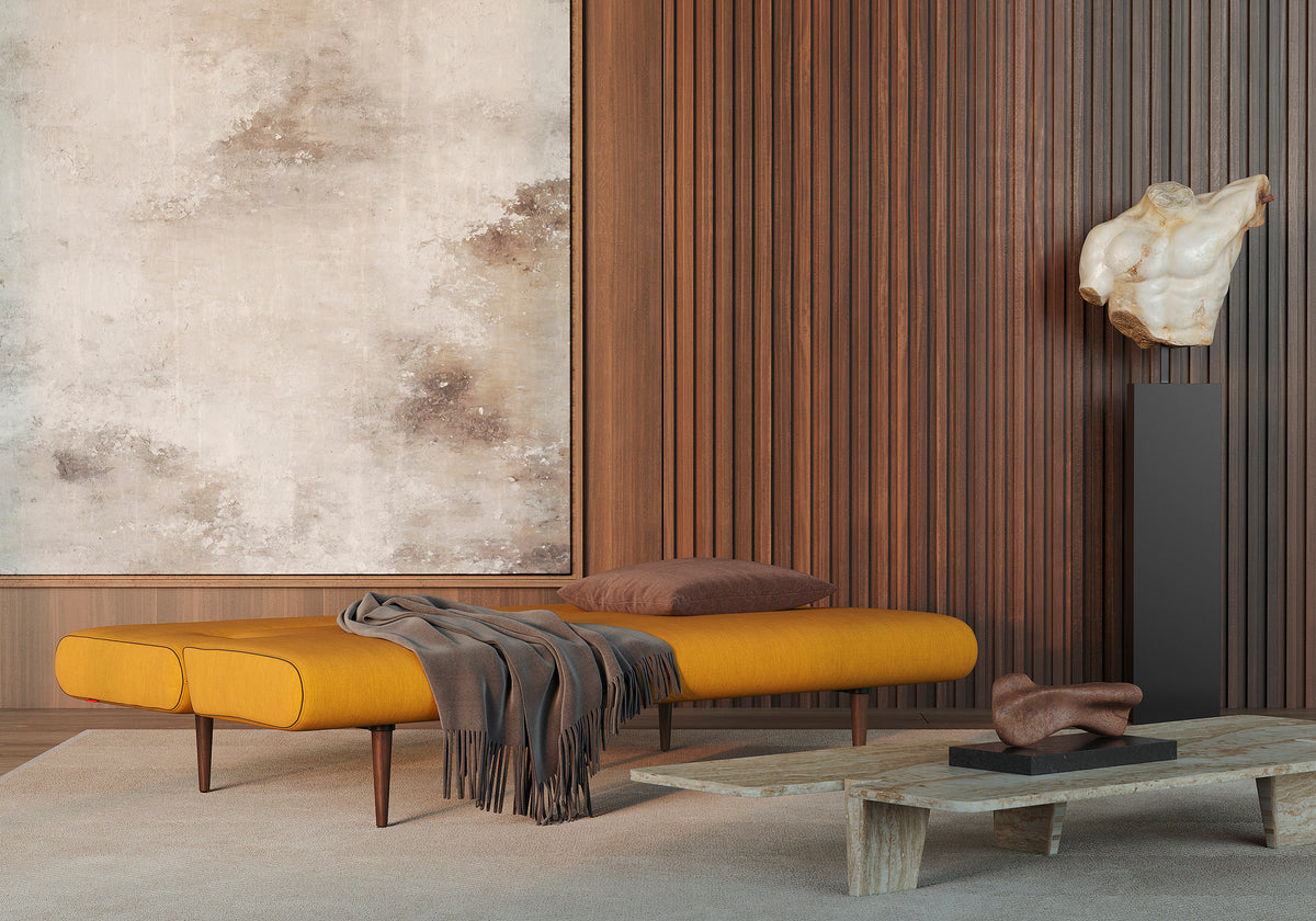 Innovation Living Unfurl Sofa Bed in a furnished room, Elegance Burned Curry fabric – view 3