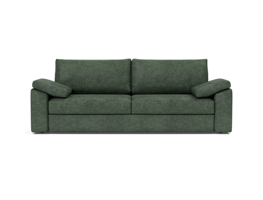 Innovation Living Vilander Full Sofa Bed with Cushion Arms in Avella Pine Green (281), front view