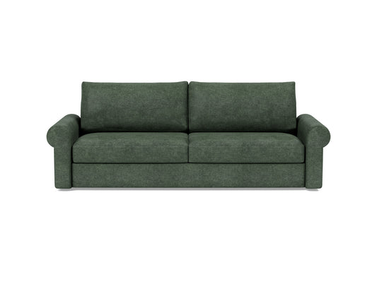 Innovation Living Vilander Full Sofa Bed with Roll Arms in Avella Pine Green (281), front view