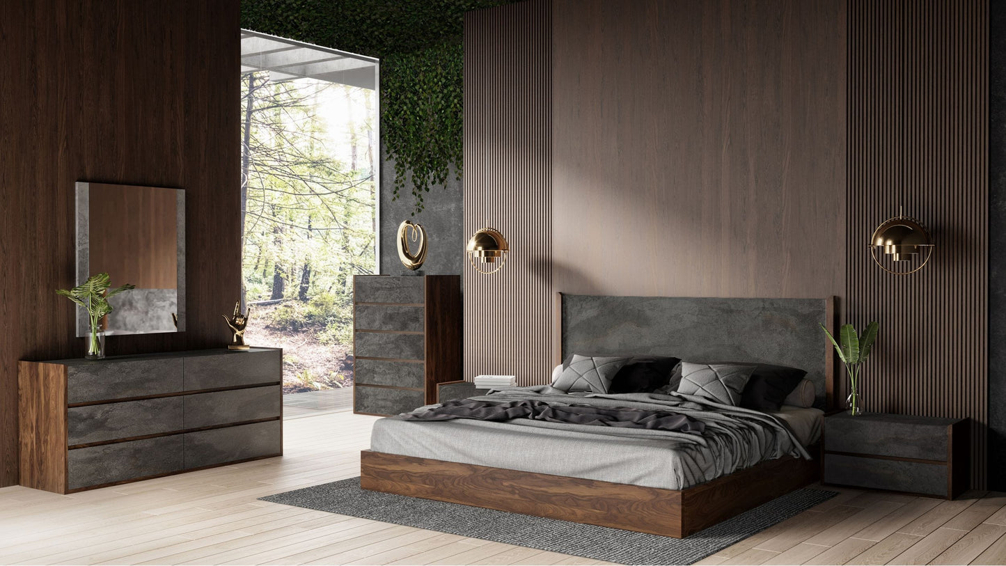 Nova Domus Rado Modern Walnut and Volcanic Slate Bed