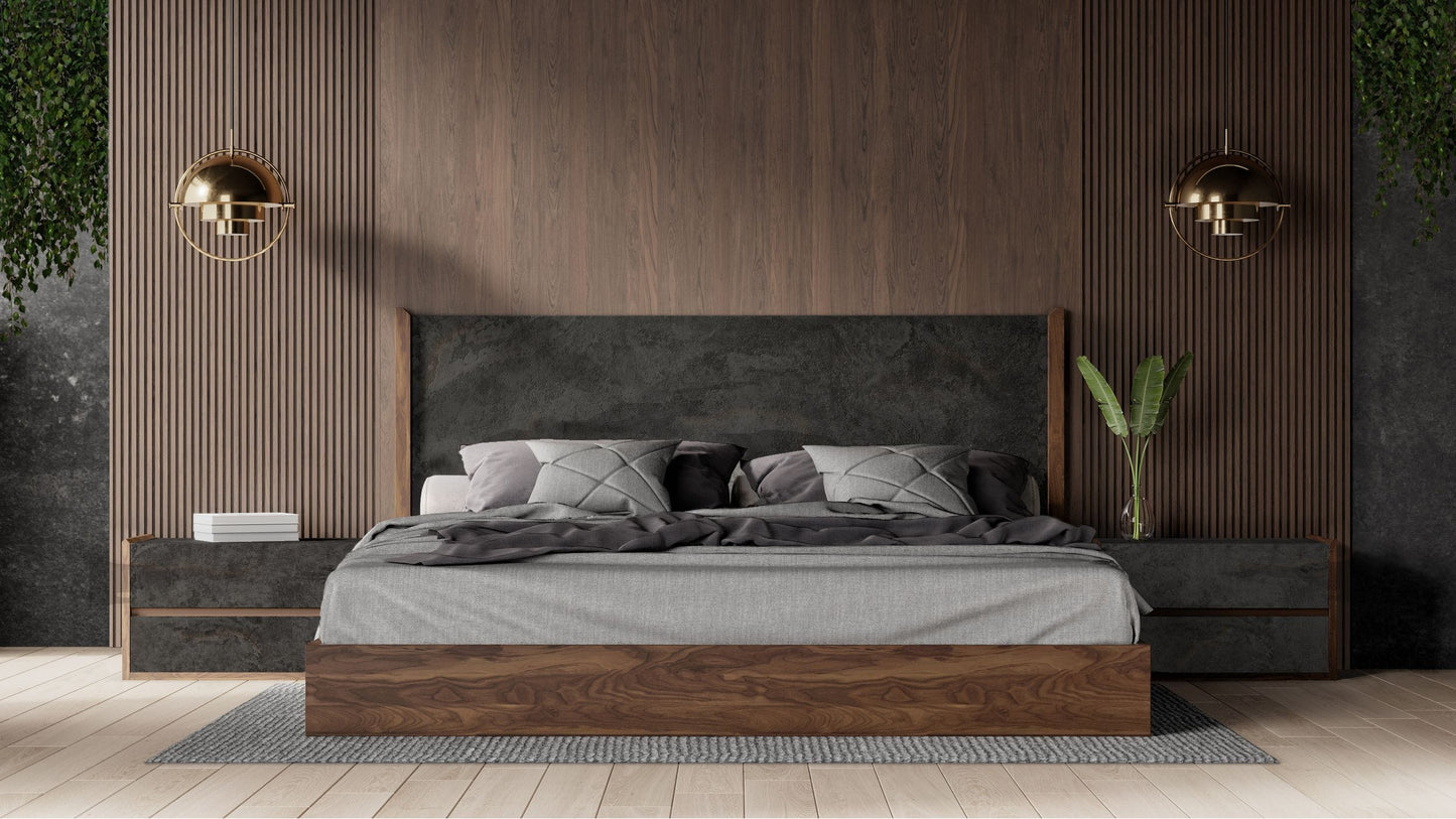 Nova Domus Rado Modern Walnut and Volcanic Slate Bed