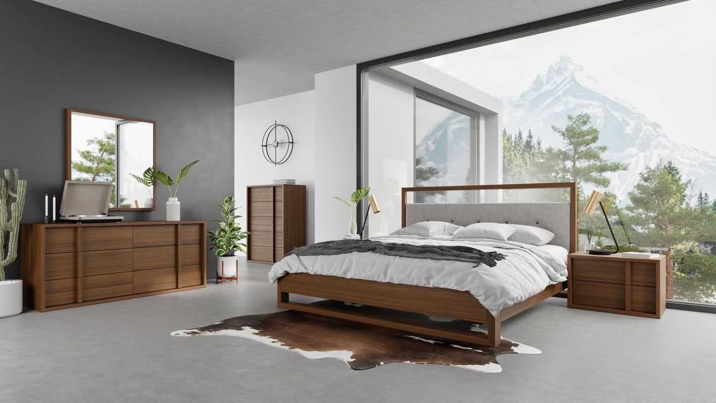 Nova Domus Falcor Modern Grey Fabric and Walnut Veneer Bed