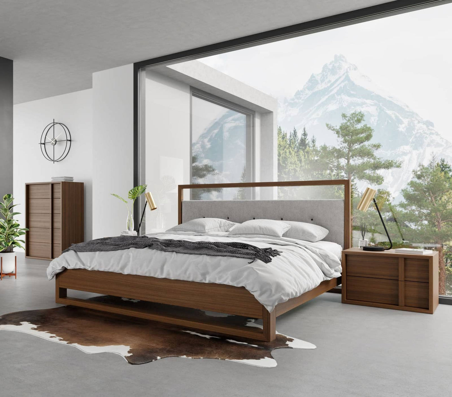 Nova Domus Falcor Modern Grey Fabric and Walnut Veneer Bed