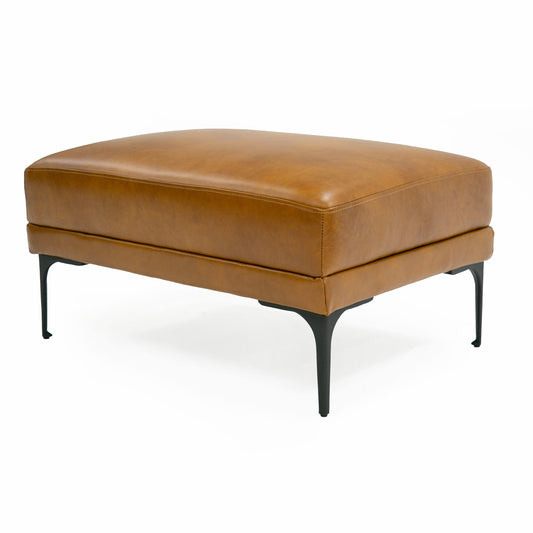 Divani Casa Jacoba Modern Camel Leather Rectangular Ottoman