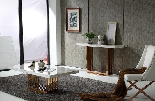 Modrest Kingsley Modern Marble and Rosegold Console Table