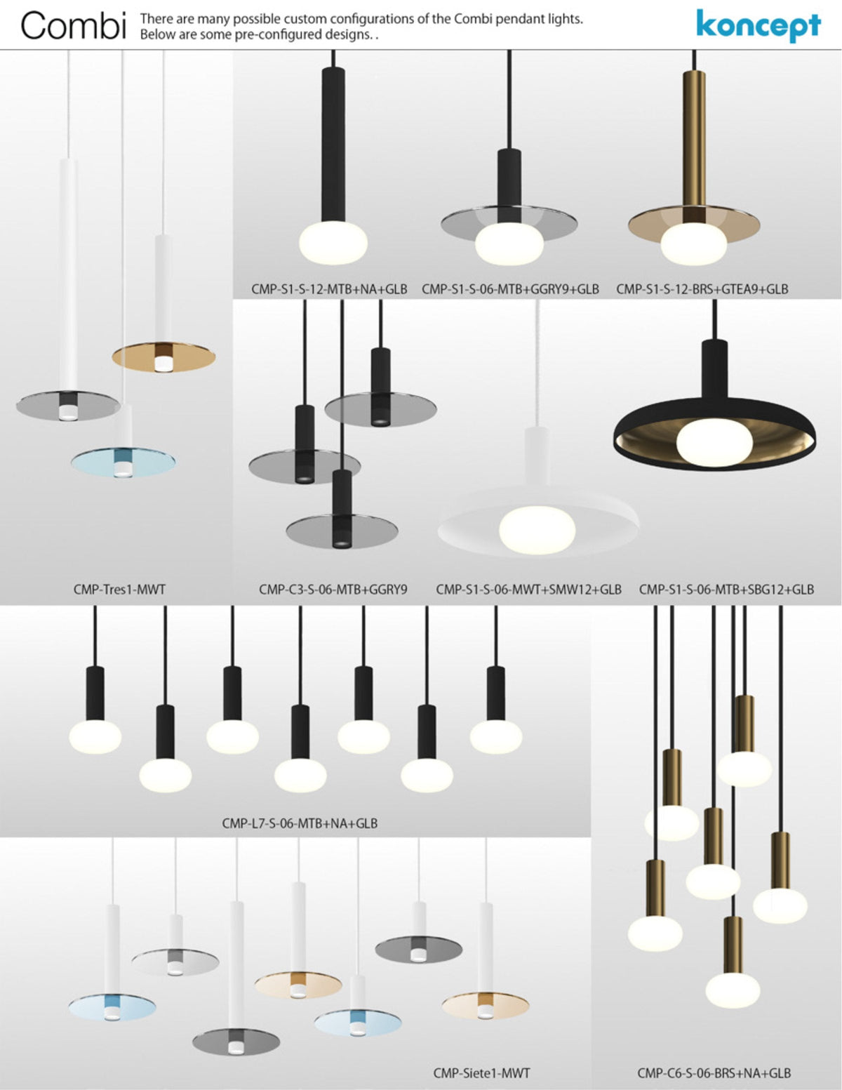 Koncept Combi Linear 5-Light LED Pendant specification sheet with dimension drawing (2)