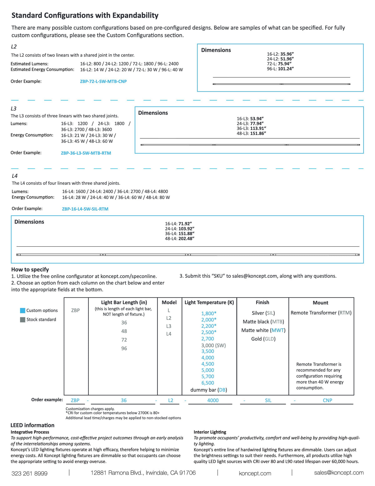 Koncept Z-Bar Pendant Linear LED Chandelier specification sheet with dimension drawing (2)