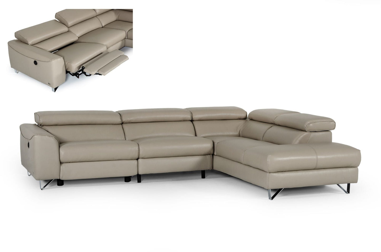 Divani Casa Versa Modern Light Taupe Eco-Leather Right Facing Sectional Sofa with Recliner