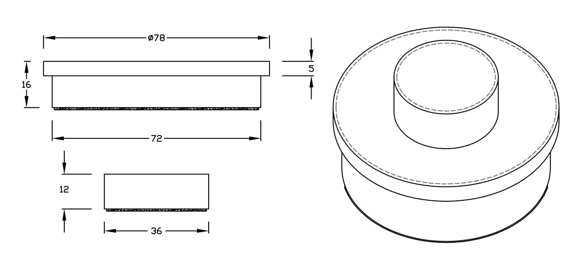 Dimension drawing of the 78 in Sun Pad with the 36 in by 12 in Stack drum on top