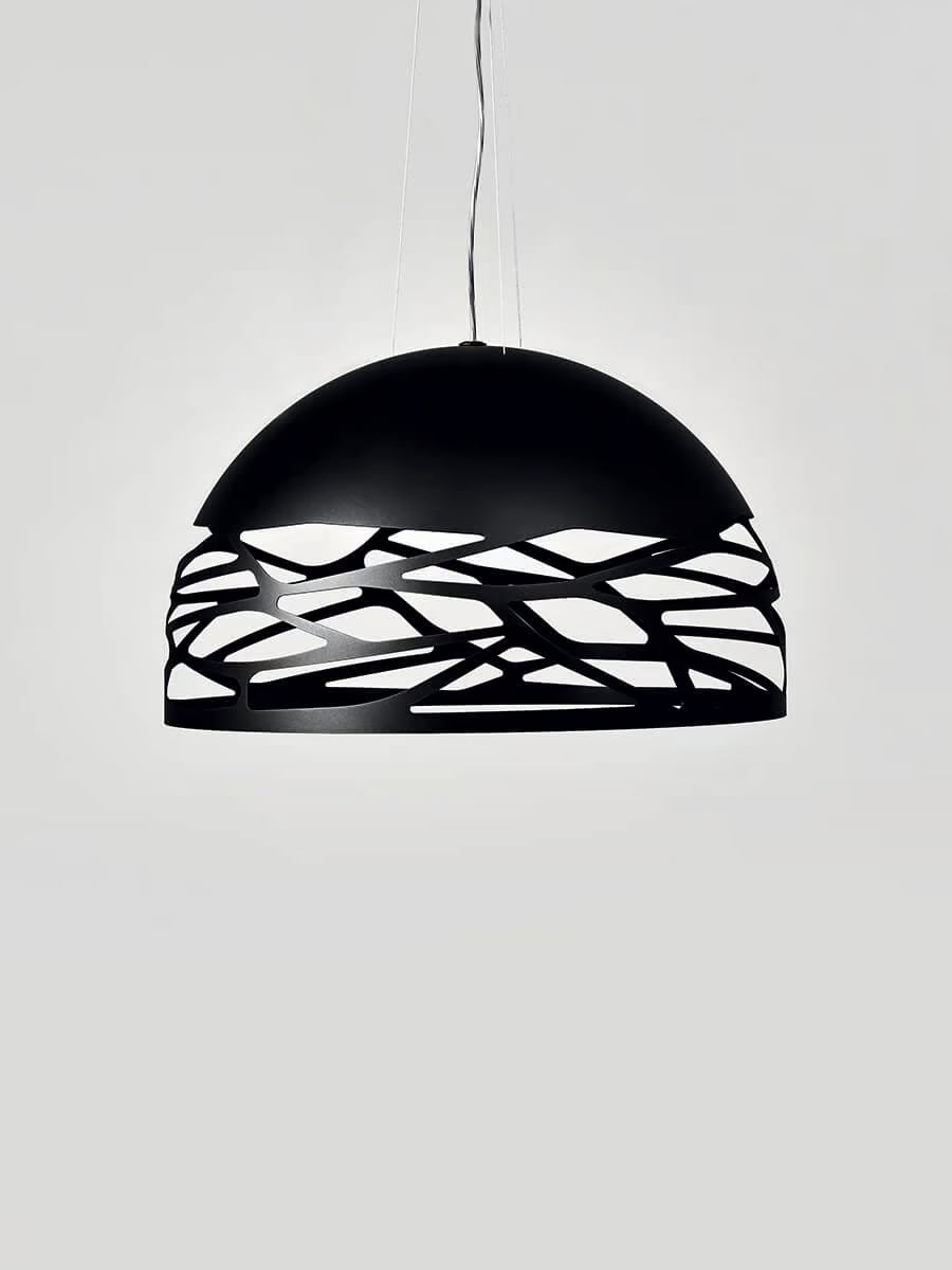 Large Lodes Kelly Dome ceiling pendant featuring a Matte Black laser-cut metal shade