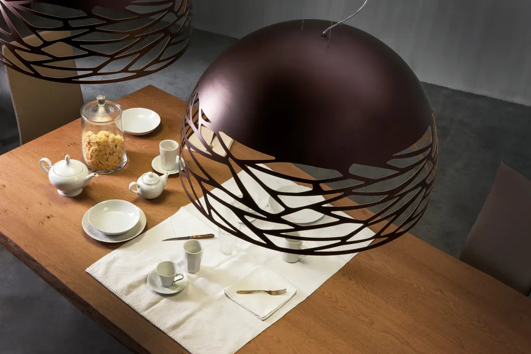Large Lodes Kelly Dome ceiling pendant with Coppery Bronze metal shade and glass diffuser