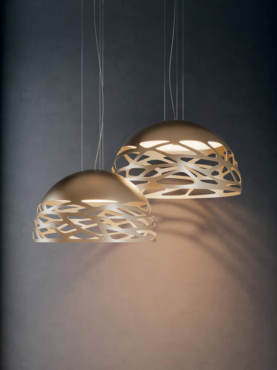 Premium Italian pendant light with Champagne metal finish and soft ambient lighting