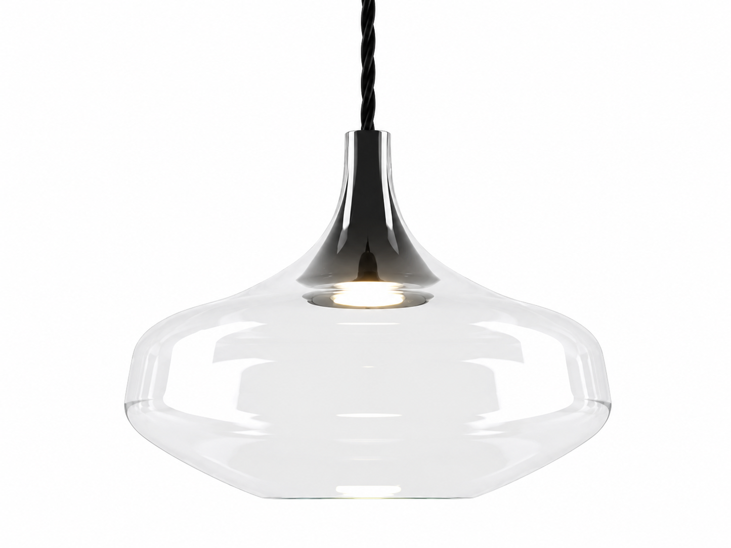 Modern clear blown glass pendant fixture by Lodes for home lighting