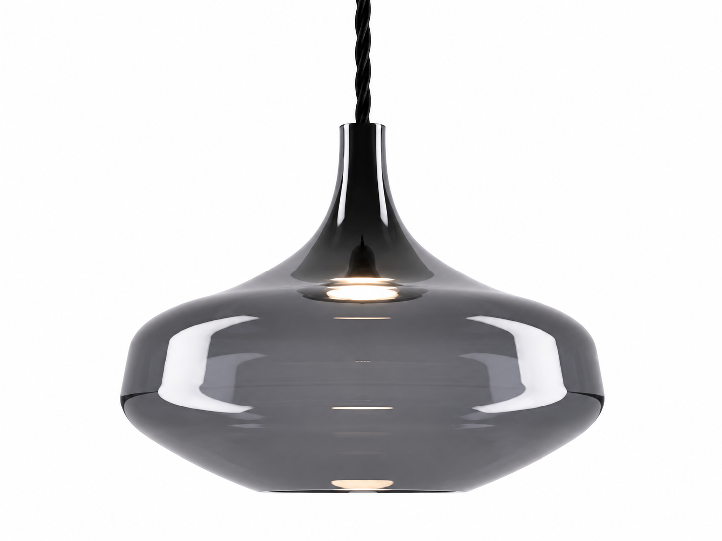 Sculptural smoke blown glass pendant by Lodes for modern interiors