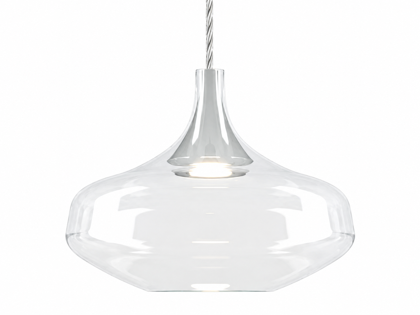 Minimalist clear blown glass LED pendant for contemporary spaces