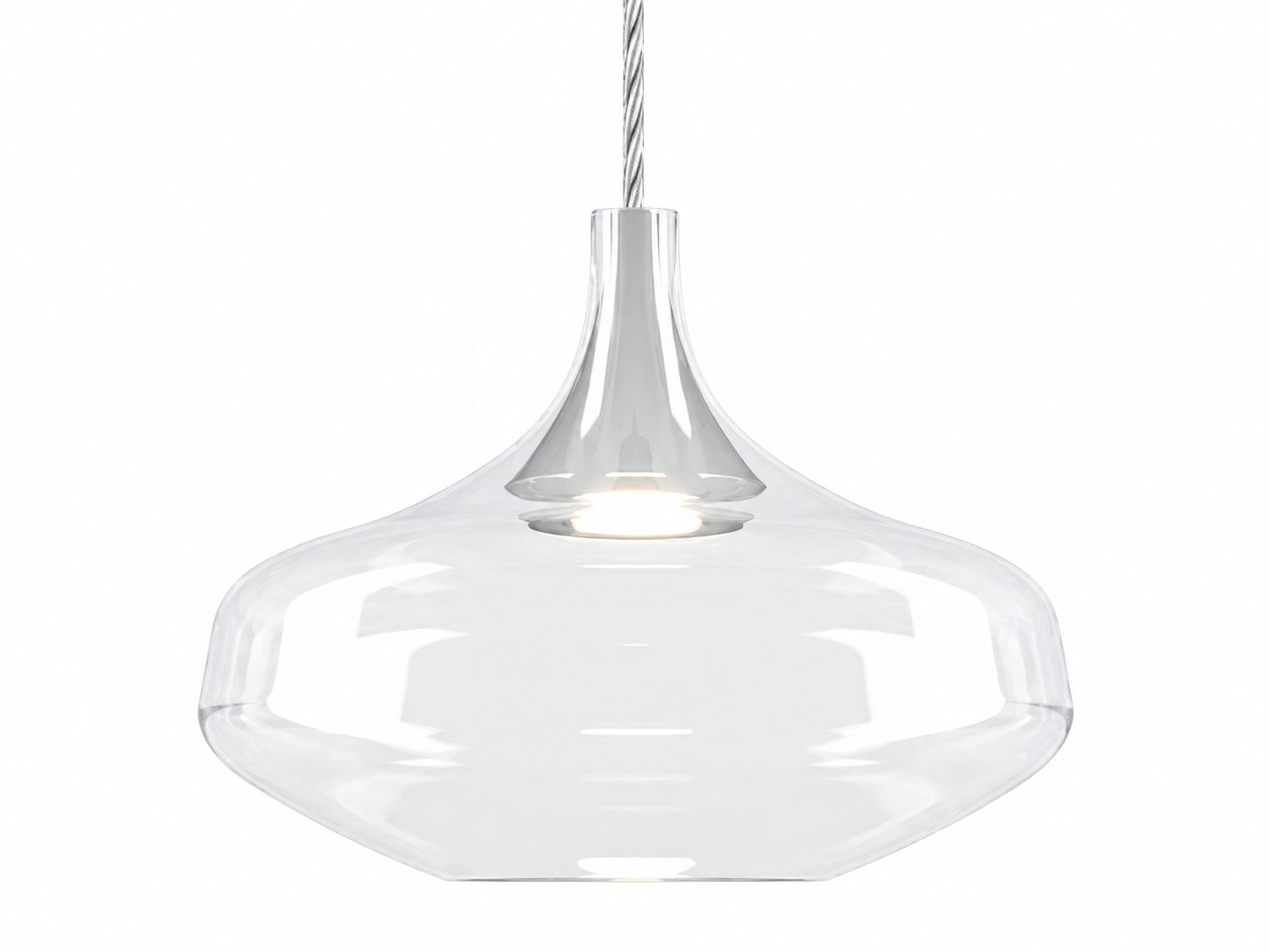 Minimalist clear blown glass LED pendant for contemporary spaces
