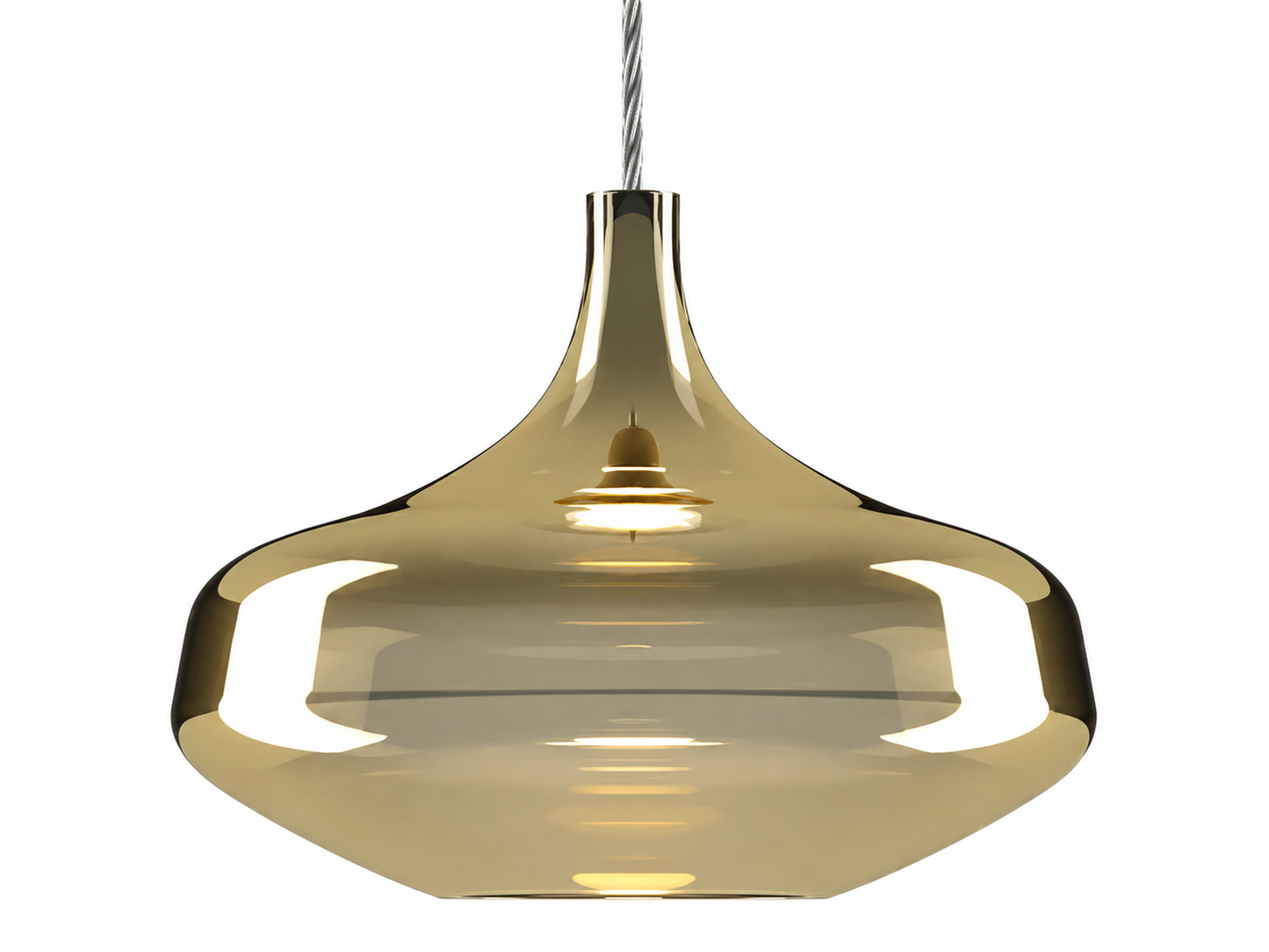 Sculptural gold blown glass pendant by Lodes for modern interiors