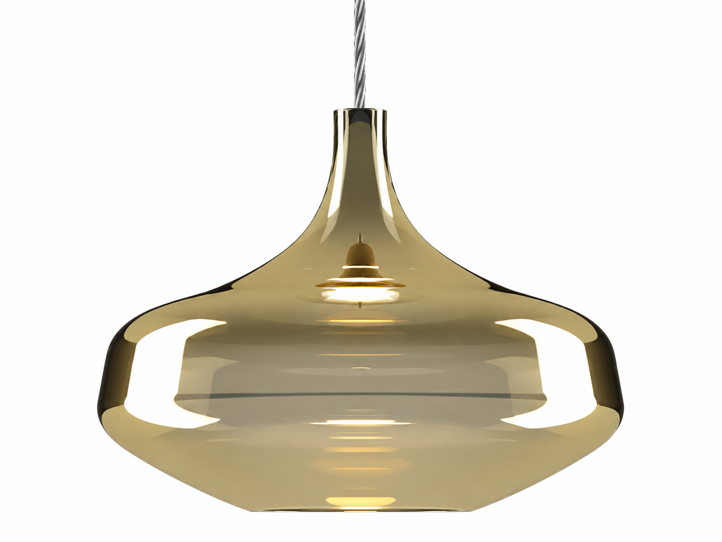 Sculptural gold blown glass pendant by Lodes for modern interiors