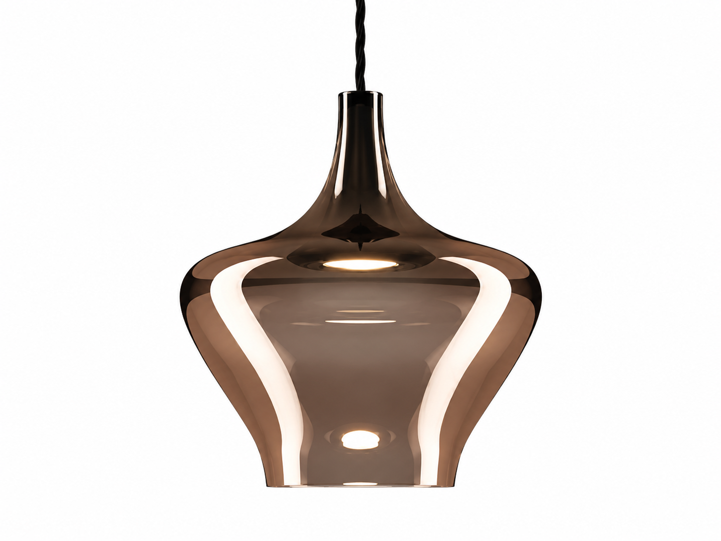 Italian designer pendant featuring glossy bronze handcrafted blown glass
