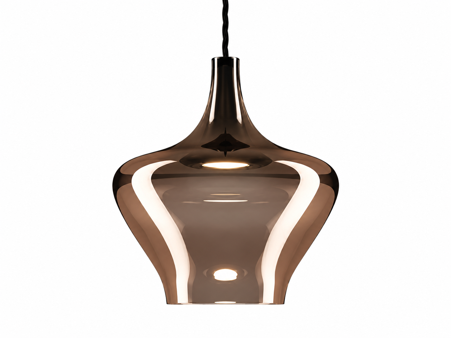 Italian designer pendant featuring glossy bronze handcrafted blown glass