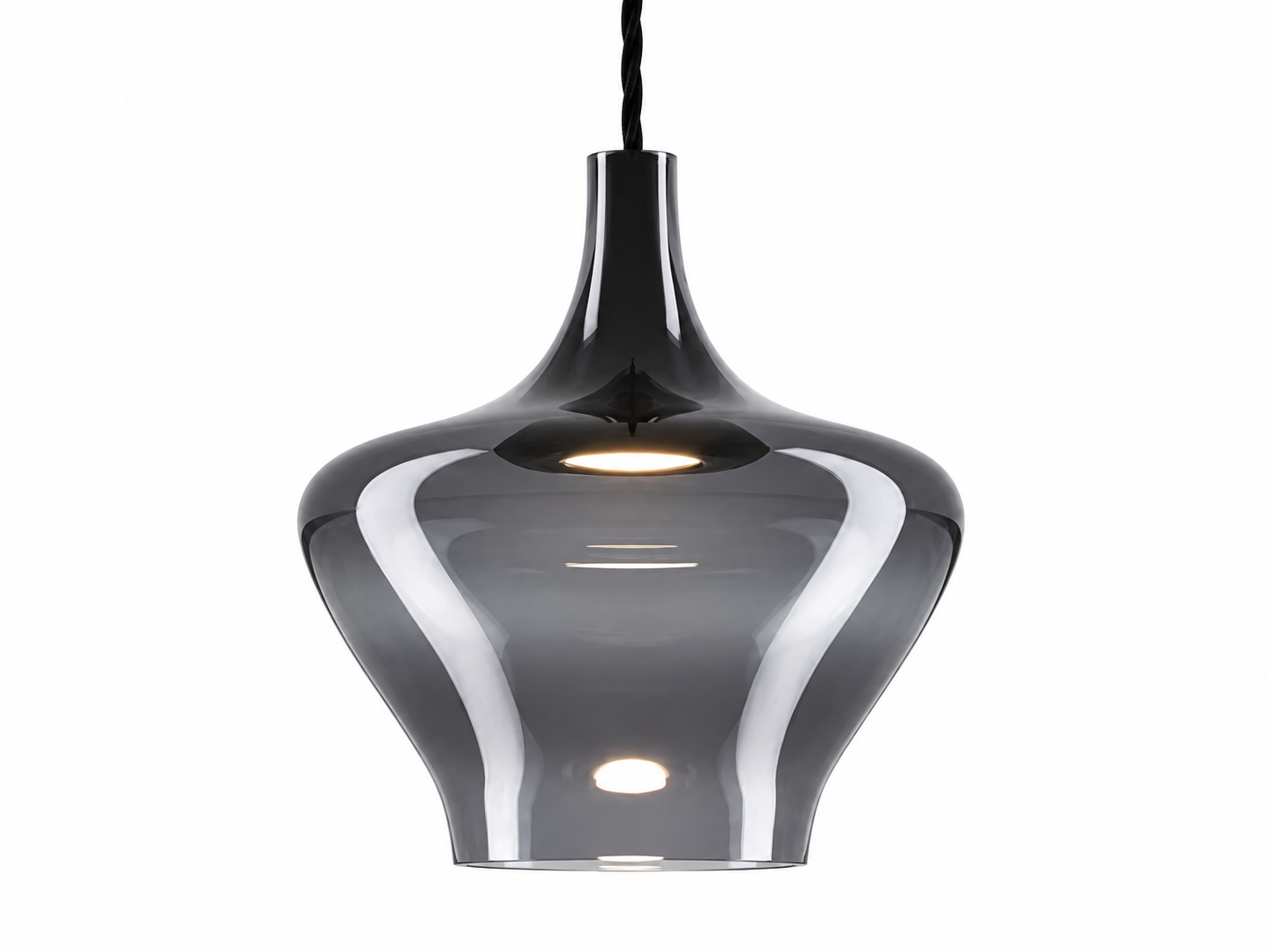 Warm white LED pendant with glossy smoke handcrafted glass shade
