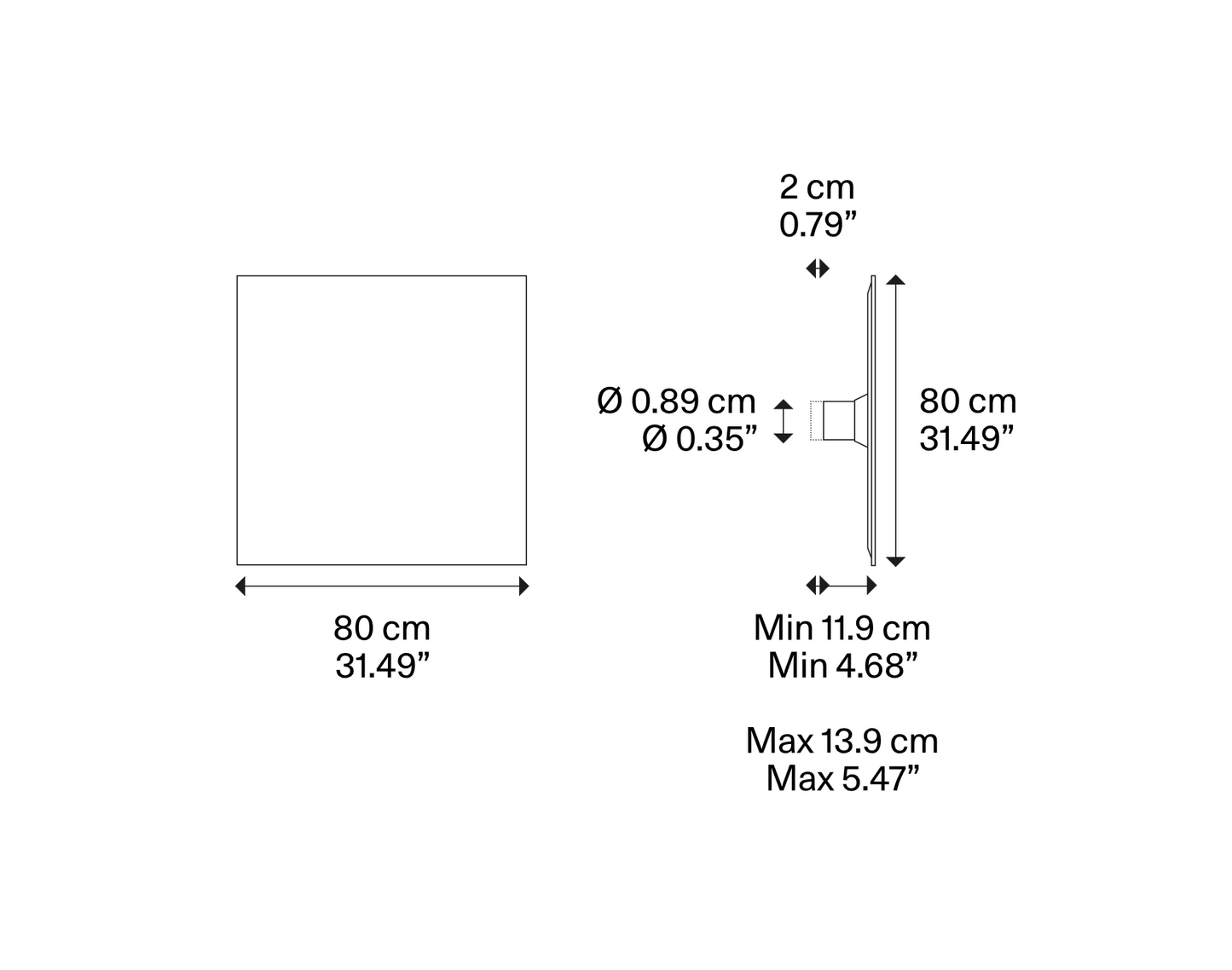 Technical dimension drawing of the Lodes Puzzle Mega Large Square LED wall and ceiling light
