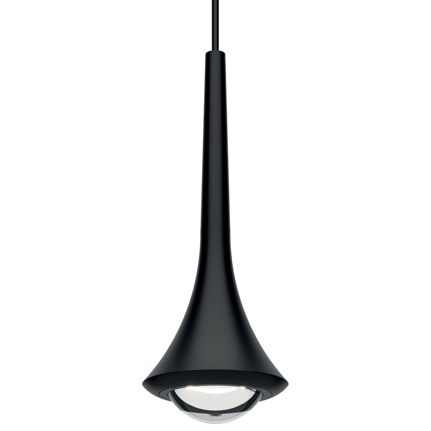 Matte Black Lodes Rain pendant light installed above a modern kitchen island with focused LED downlighting