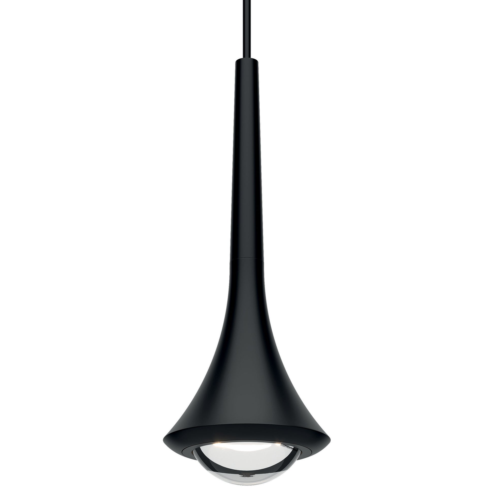 Matte Black Lodes Rain pendant light installed above a modern kitchen island with focused LED downlighting