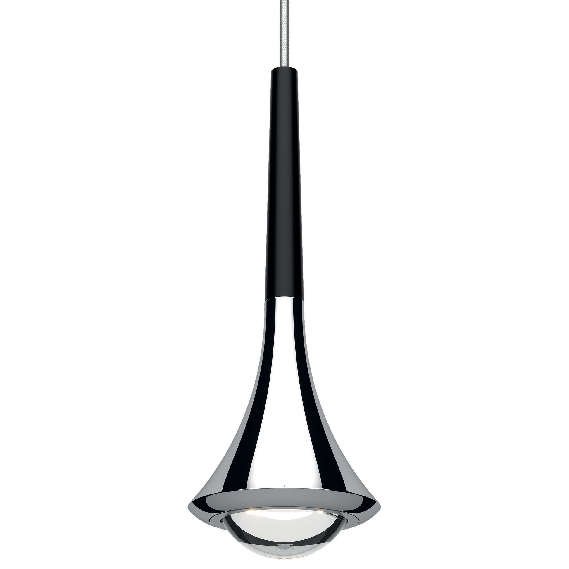 Slim Chrome and Matte Black pendant light by Lodes with precision LED illumination