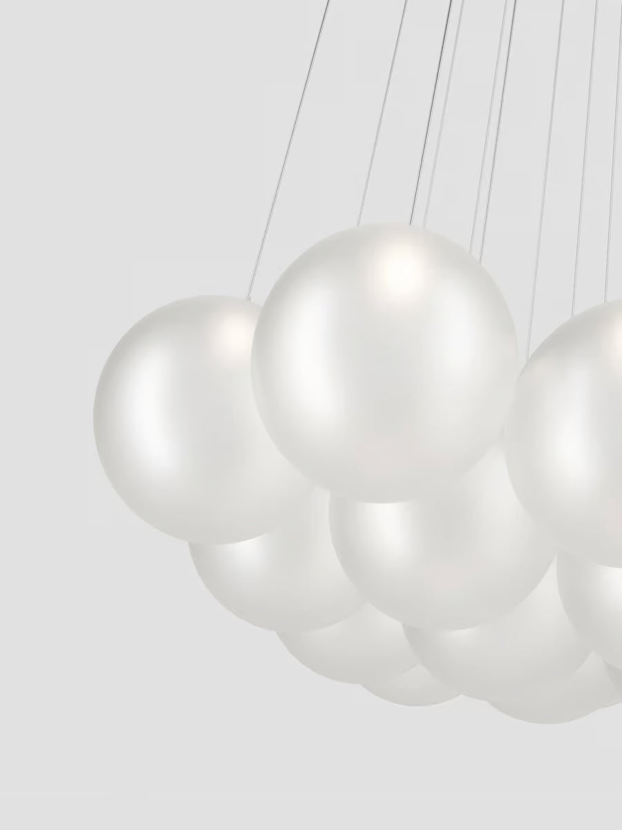 Modern Lodes Random Cloud 14-Light LED chandelier featuring handcrafted globe glass shades for contemporary interiors