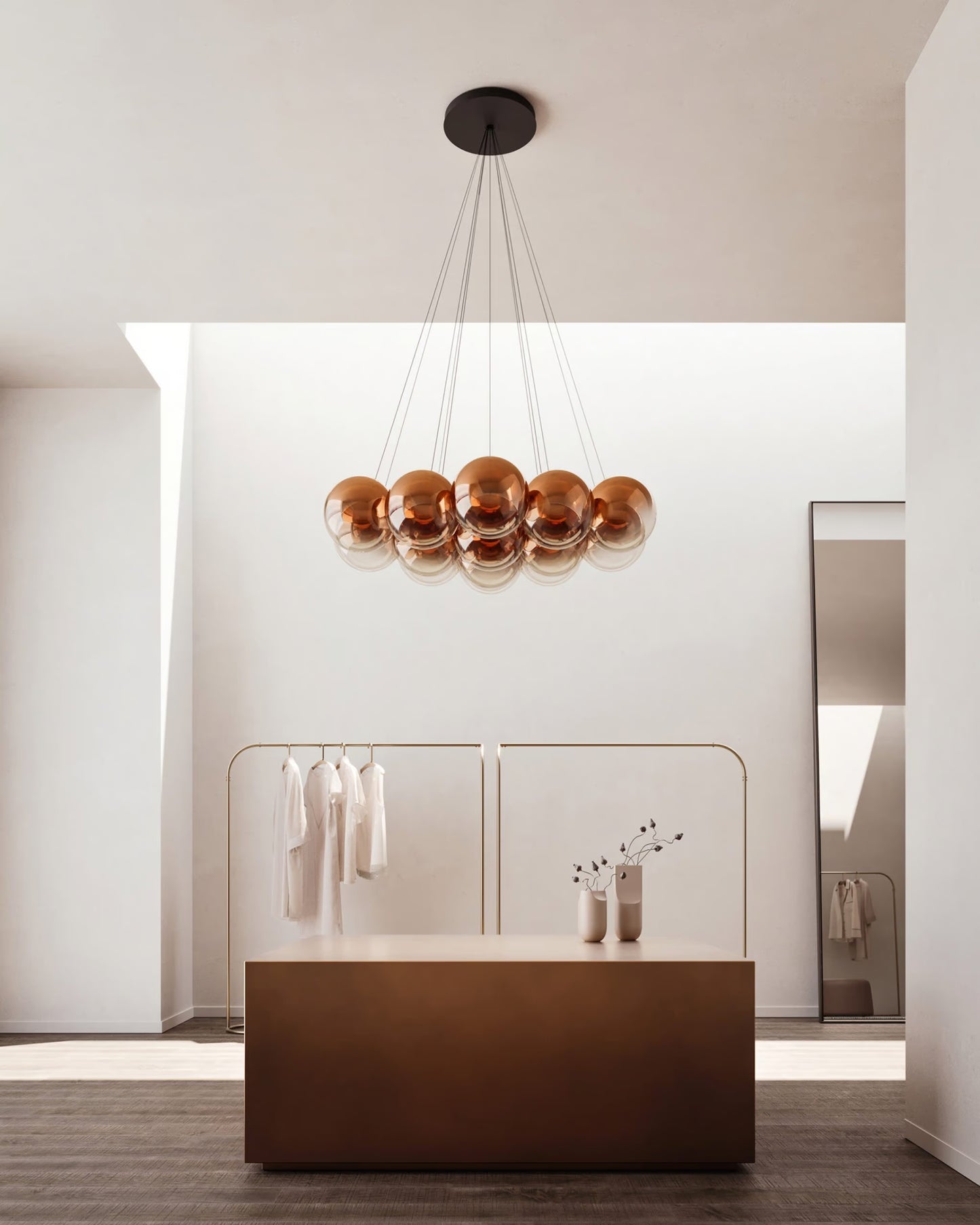 Italian-made Lodes Random Cloud LED chandelier with 14 illuminated blown-glass globes by Chia-Ying Lee