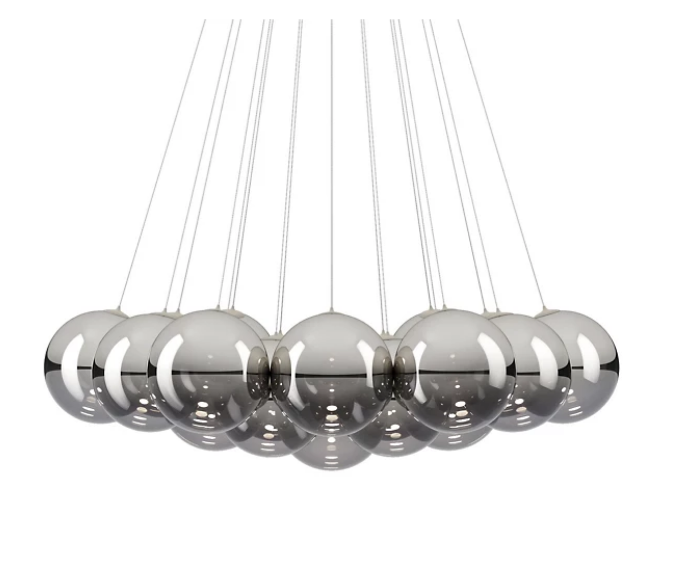 Lodes Random Cloud chrome glass LED suspension chandelier illuminating a modern dining room