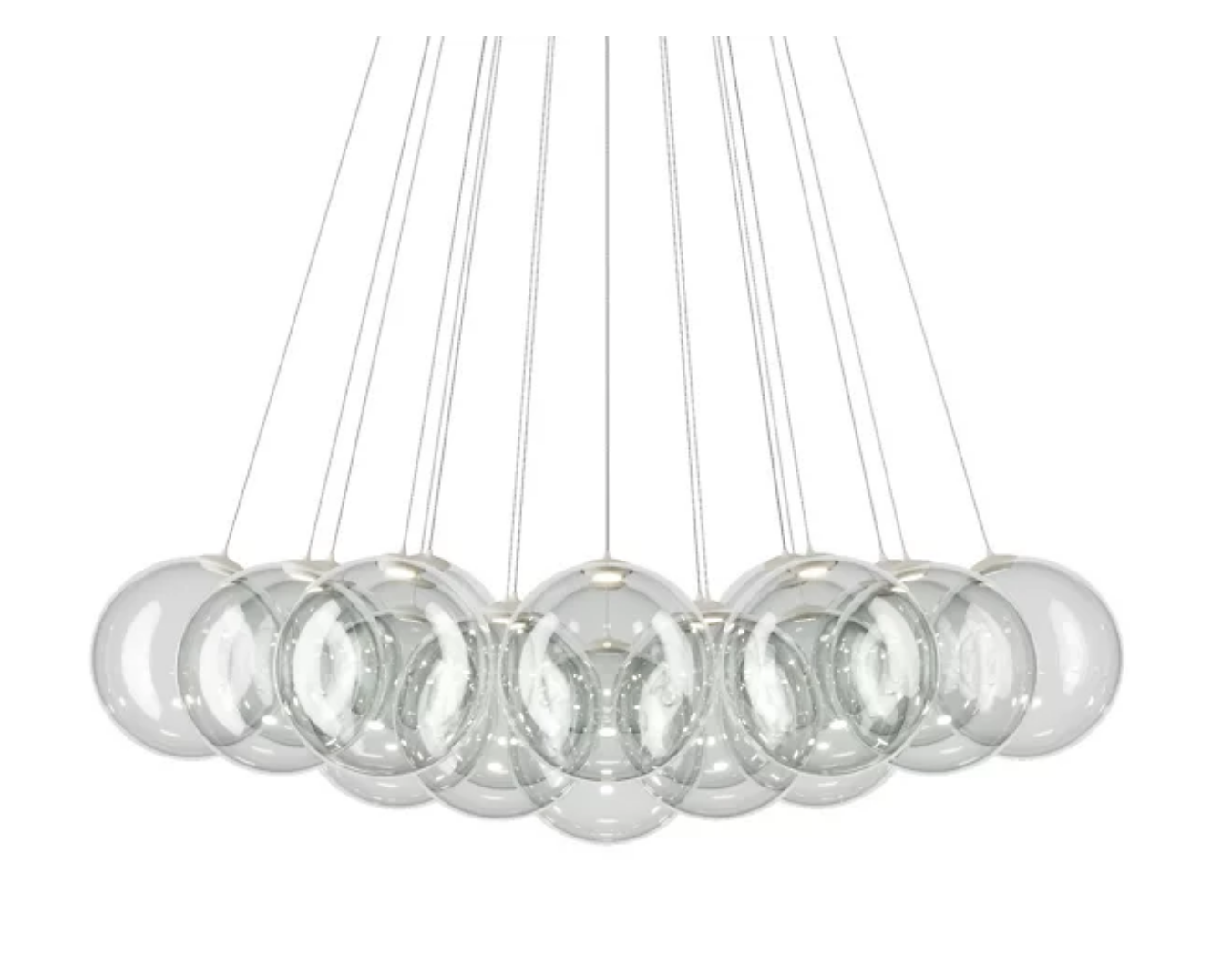 Lodes Random Cloud 19-Light LED chandelier with clear blown glass globes and matte white canopy